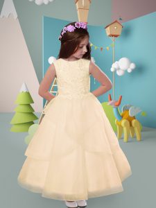 Graceful Gold Sleeveless Ankle Length Lace Zipper Flower Girl Dress
