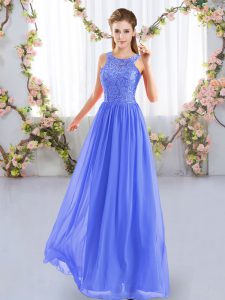 Admirable Blue Sleeveless Floor Length Lace Zipper Wedding Guest Dresses