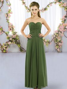 Dark Green Empire Sweetheart Sleeveless Chiffon Floor Length Lace Up Ruching Bridesmaids Dress