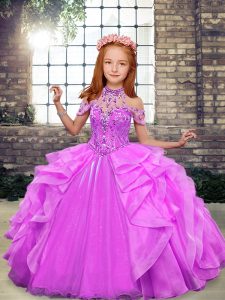 Customized Lilac Sleeveless Beading Floor Length Girls Pageant Dresses