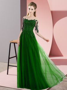 Green Half Sleeves Chiffon Lace Up Quinceanera Dama Dress for Wedding Party