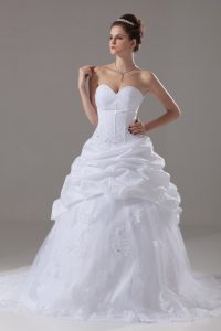 White Sleeveless Beading and Lace and Pick Ups Lace Up Wedding Dress