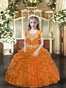Fantastic Brown Lace Up Straps Beading and Ruffles Little Girls Pageant Gowns Tulle Sleeveless