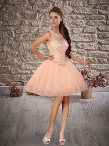 Mini Length Lace Up Dress for Prom Peach for Prom and Party with Beading