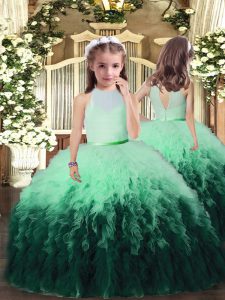 Ball Gowns Little Girls Pageant Dress Wholesale Multi-color High-neck Tulle Sleeveless Floor Length Backless