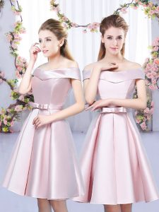 Eye-catching Mini Length A-line Sleeveless Baby Pink Bridesmaid Gown Lace Up
