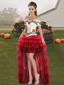 Wine Red Sleeveless Organza Lace Up Party Dress for Prom and Party