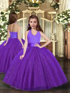 Purple Ball Gowns Ruching Pageant Gowns Lace Up Tulle Sleeveless Floor Length