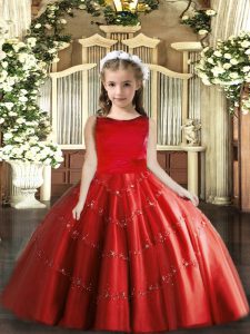 Great Scoop Sleeveless Lace Up Girls Pageant Dresses Red Tulle