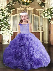 Lavender Girls Pageant Dresses Party and Wedding Party with Beading Scoop Sleeveless Lace Up