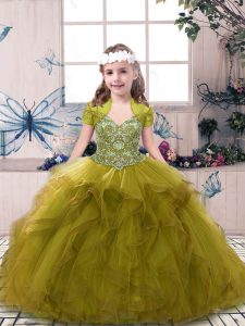 Exquisite Sleeveless Lace Up Floor Length Beading and Ruffles Pageant Gowns For Girls