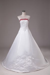 Sleeveless Brush Train Beading and Embroidery Lace Up Bridal Gown