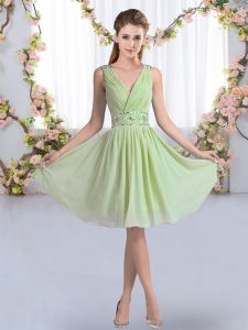 Romantic Yellow Green Empire Beading Bridesmaid Dresses Zipper Chiffon Sleeveless Knee Length