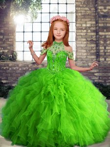 Charming Lace Up Little Girls Pageant Gowns Beading and Ruffles Sleeveless Floor Length