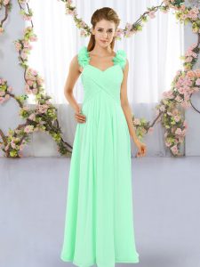 Apple Green Empire Chiffon Straps Sleeveless Hand Made Flower Floor Length Lace Up Bridesmaid Dress