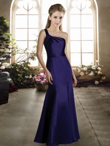 Purple Sleeveless Floor Length Ruching Zipper Quinceanera Court of Honor Dress