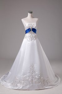 Sleeveless Brush Train Beading and Embroidery Lace Up Wedding Gown