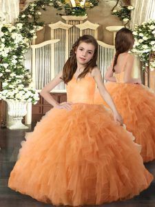 Cute Orange Lace Up Straps Ruffles Little Girl Pageant Dress Tulle Sleeveless