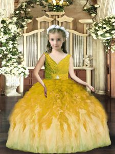 Olive Green Sleeveless Tulle Backless Little Girl Pageant Gowns for Party and Wedding Party