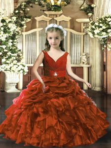 Perfect Brown Backless Little Girls Pageant Gowns Beading and Ruffles and Pick Ups Sleeveless Floor Length