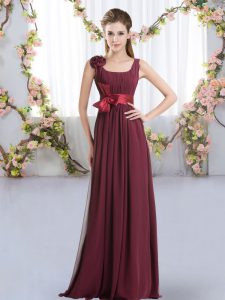 Best Selling Floor Length Zipper Damas Dress Burgundy for Wedding Party with Belt and Hand Made Flower