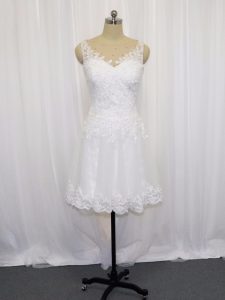 Excellent White Empire Scoop Sleeveless Tulle Mini Length Zipper Beading and Lace Bridal Gown