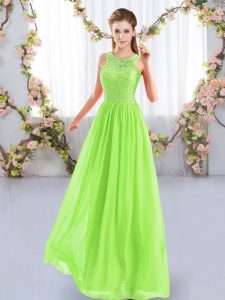 Lovely Floor Length Empire Sleeveless Yellow Green Wedding Party Dress Zipper