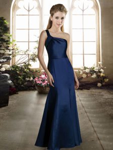 Adorable Column/Sheath Bridesmaid Dresses Royal Blue One Shoulder Satin Sleeveless Floor Length Zipper