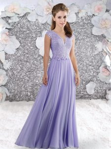 Pretty Lavender Zipper Scoop Beading and Lace Prom Dresses Chiffon Sleeveless
