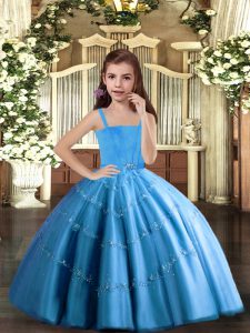 Straps Sleeveless Lace Up Pageant Dress for Girls Baby Blue Tulle