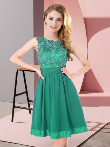 Perfect Turquoise Sleeveless Chiffon Backless Bridesmaid Gown for Wedding Party