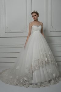 Flirting White Sweetheart Lace Up Beading and Lace and Hand Made Flower Bridal Gown Court Train Sleeveless