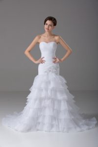 Sweetheart Sleeveless Brush Train Lace Up Bridal Gown White Organza