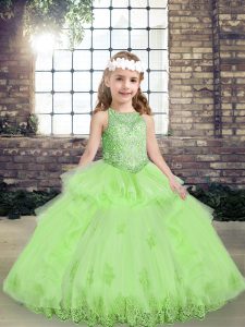 Top Selling Scoop Sleeveless Tulle Pageant Dresses Lace and Appliques Lace Up