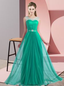 Exceptional Turquoise Scoop Neckline Beading Bridesmaids Dress Sleeveless Lace Up