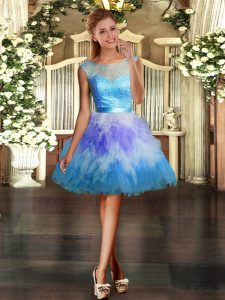 Multi-color Tulle Backless Hoco Dress Sleeveless Mini Length Lace and Ruffles