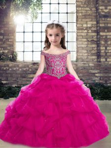 High End Sleeveless Lace Up Floor Length Beading and Pick Ups Kids Formal Wear
