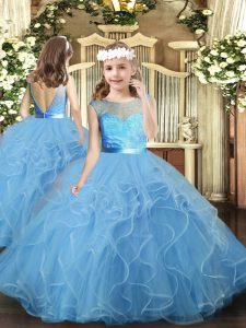 Simple Floor Length Ball Gowns Sleeveless Baby Blue Pageant Dresses Backless