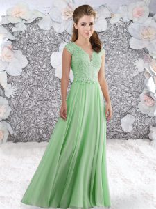 Simple Apple Green Sleeveless Beading and Lace Floor Length Dress for Prom