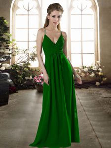 Flare Green Criss Cross Quinceanera Court of Honor Dress Ruching Sleeveless Floor Length