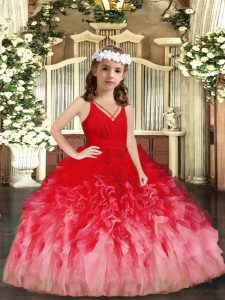 Trendy Red and Multi-color V-neck Zipper Ruffles High School Pageant Dress Sleeveless