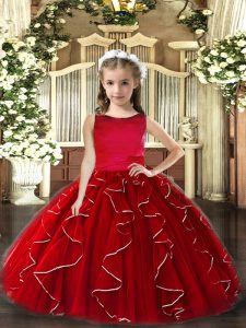 Dazzling Floor Length Red Pageant Gowns Tulle Sleeveless Ruffles