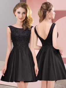 Mini Length Zipper Bridesmaid Dress Black for Wedding Party with Lace