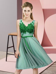 Fantastic Apple Green Sleeveless Tulle Lace Up Bridesmaid Dresses for Wedding Party