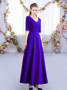Ruching Quinceanera Dama Dress Purple Zipper Half Sleeves Ankle Length