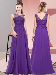 Scoop Sleeveless Zipper Wedding Guest Dresses Purple Chiffon