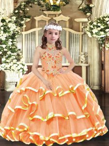 Luxurious Orange Sleeveless Organza Lace Up High School Pageant Dress for Party and Wedding Party