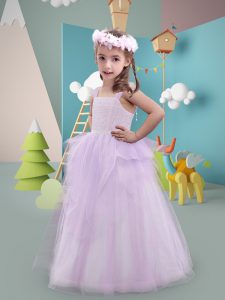 Pretty Sleeveless Zipper Floor Length Lace Flower Girl Dresses for Less