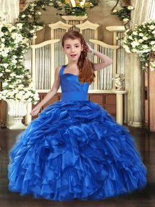 Fantastic Ruffles Girls Pageant Dresses Royal Blue Lace Up Sleeveless Floor Length