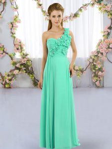 Admirable Turquoise Bridesmaids Dress Wedding Party with Hand Made Flower One Shoulder Sleeveless Lace Up